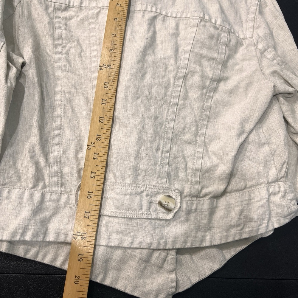 Cabi Ruffle Trim Cropped Jacket Women M Oatmeal Linen Blend Long Sleeve Beige - Picture 5 of 6
